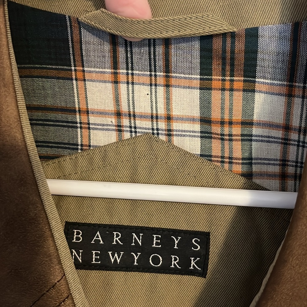 NWT vintage Barney’s NY men’s dark tan trench cost with brown collar - Picture 11 of 15